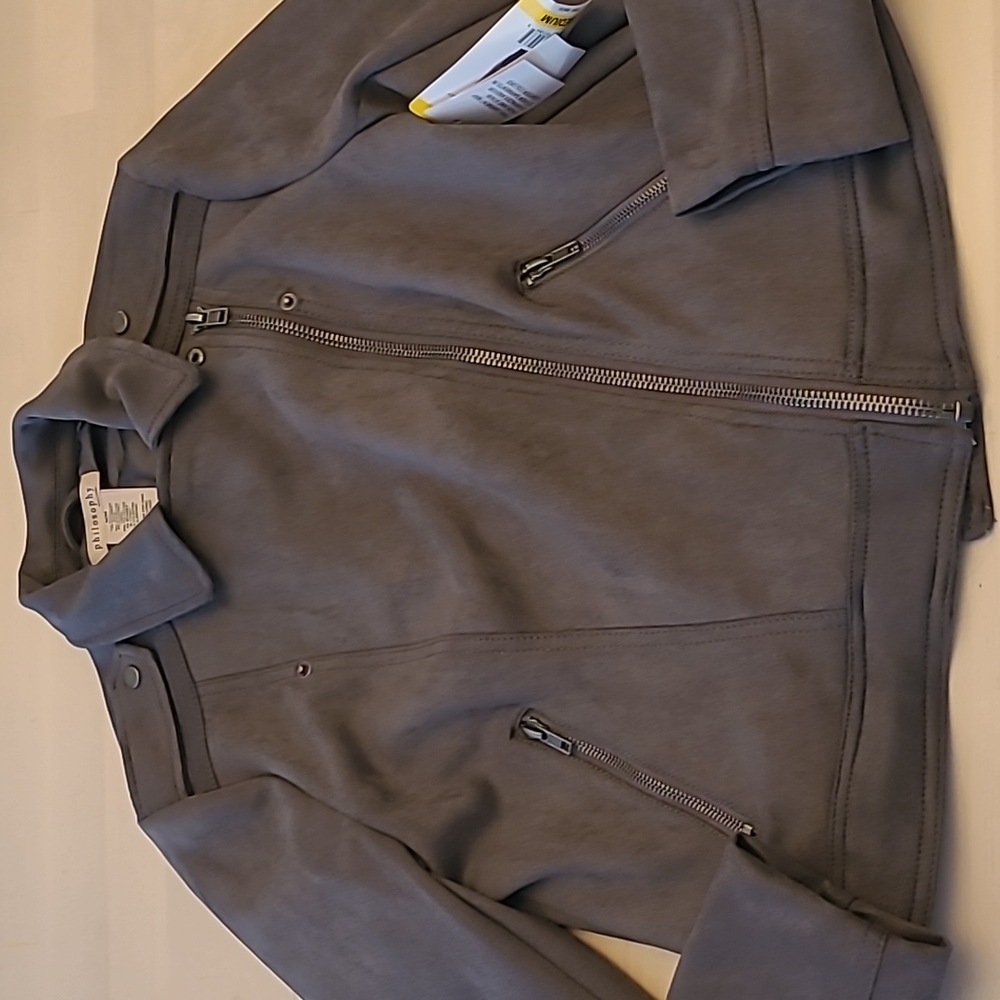 NWT Philosophy Charcoal Grey Faux Suede Fully Lined Moto Jacket - Picture 11 of 11